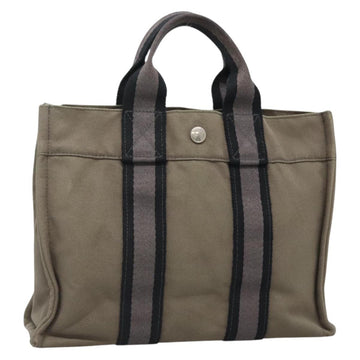 HERMES Fourre Tout PM Hand Bag Canvas Gray Navy Auth 136396