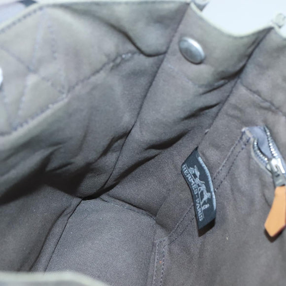 HERMES Fourre Tout PM Hand Bag Canvas Gray Navy Auth 136396