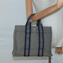 HERMES Fourre Tout PM Hand Bag Canvas Gray Navy Auth 136396-19
