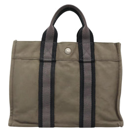 HERMES Fourre Tout PM Hand Bag Canvas Gray Navy Auth 136396 - 0