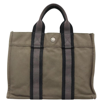 HERMES Fourre Tout PM Hand Bag Canvas Gray Navy Auth 136396 - 0