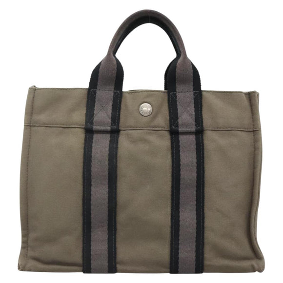 HERMES Fourre Tout PM Hand Bag Canvas Gray Navy Auth 136396