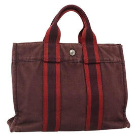 HERMES Fourre Tout PM Hand Bag Canvas Bordeaux Auth 136397