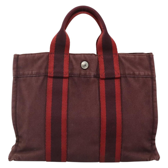 HERMES Fourre Tout PM Hand Bag Canvas Bordeaux Auth 136397
