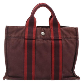 HERMES Fourre Tout PM Hand Bag Canvas Bordeaux Auth 136397 - 0