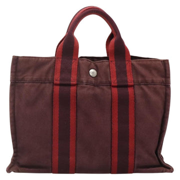 HERMES Fourre Tout PM Hand Bag Canvas Bordeaux Auth 136397 - 0