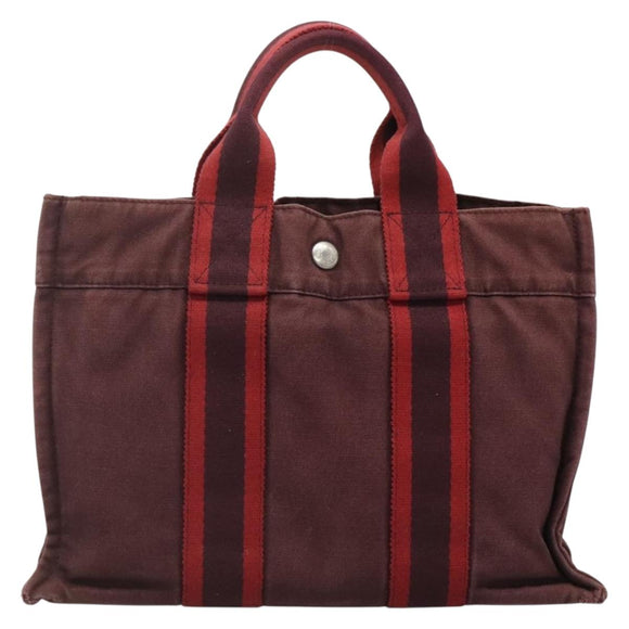 HERMES Fourre Tout PM Hand Bag Canvas Bordeaux Auth 136397