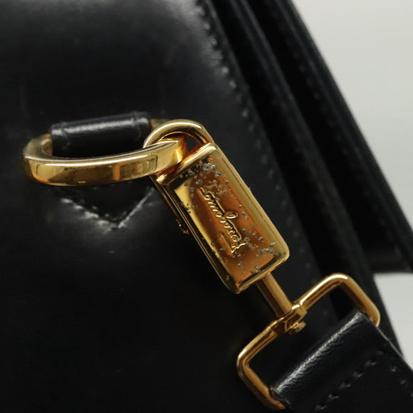 Salvatore Ferragamo Gancini Hand Bag Leather 2way Black Gold Auth 136400