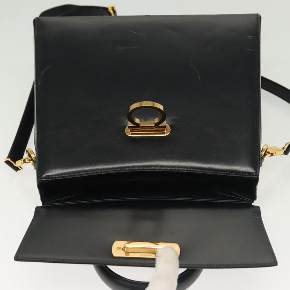 Salvatore Ferragamo Gancini Hand Bag Leather 2way Black Gold Auth 136400