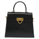 Salvatore Ferragamo Gancini Hand Bag Leather 2way Black Gold Auth 136400-2