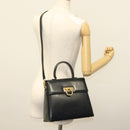 Salvatore Ferragamo Gancini Hand Bag Leather 2way Black Gold Auth 136400-27