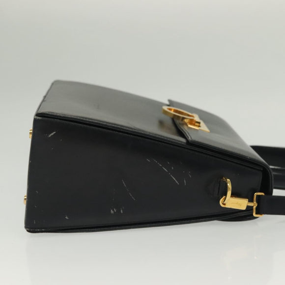 Salvatore Ferragamo Gancini Hand Bag Leather 2way Black Gold Auth 136400