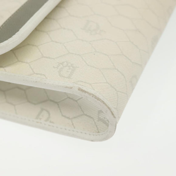 Christian Dior Honeycomb Canvas Shoulder Bag PVC White Gold Auth 136409