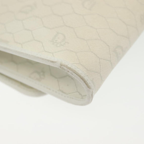 Christian Dior Honeycomb Canvas Shoulder Bag PVC White Gold Auth 136409