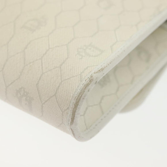 Christian Dior Honeycomb Canvas Shoulder Bag PVC White Gold Auth 136409