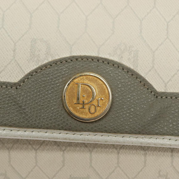 Christian Dior Honeycomb Canvas Shoulder Bag PVC White Gold Auth 136409