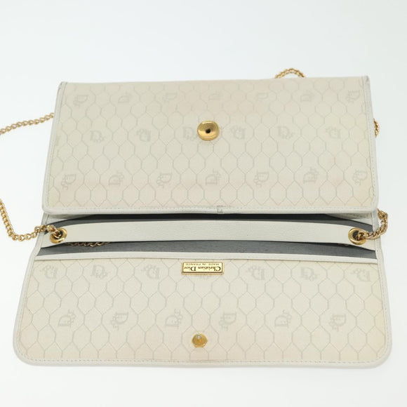 Christian Dior Honeycomb Canvas Shoulder Bag PVC White Gold Auth 136409