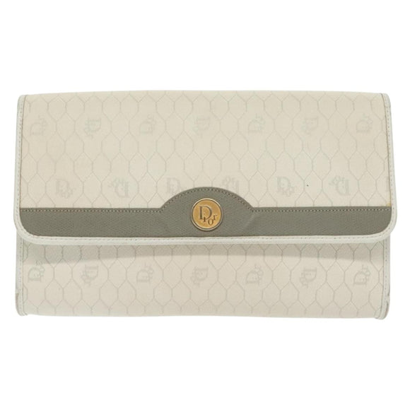 Christian Dior Honeycomb Canvas Shoulder Bag PVC White Gold Auth 136409