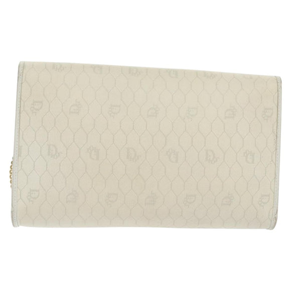 Christian Dior Honeycomb Canvas Shoulder Bag PVC White Gold Auth 136409