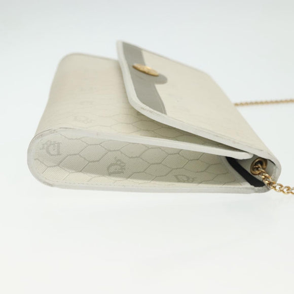 Christian Dior Honeycomb Canvas Shoulder Bag PVC White Gold Auth 136409