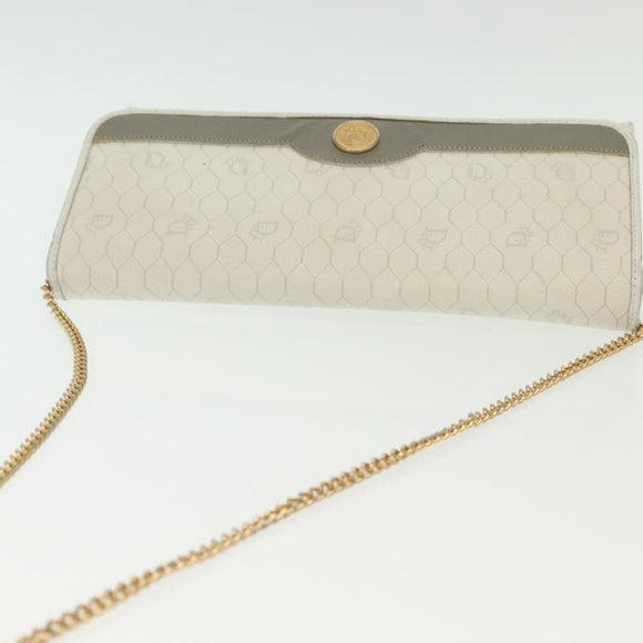 Christian Dior Honeycomb Canvas Shoulder Bag PVC White Gold Auth 136409