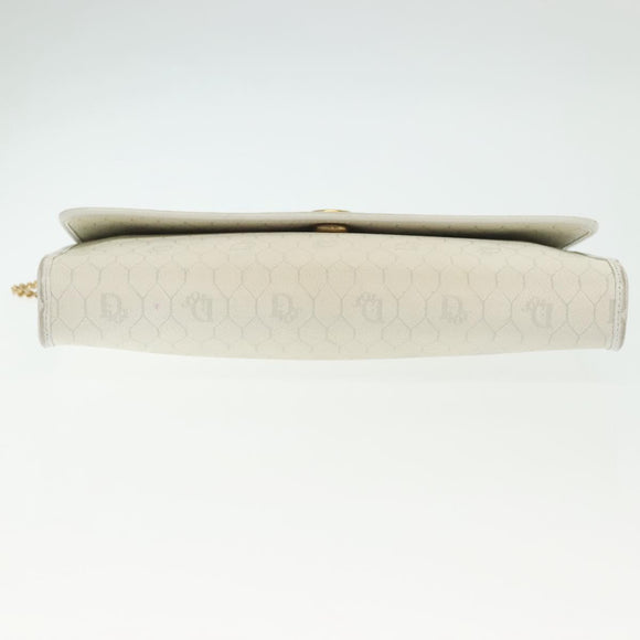 Christian Dior Honeycomb Canvas Shoulder Bag PVC White Gold Auth 136409