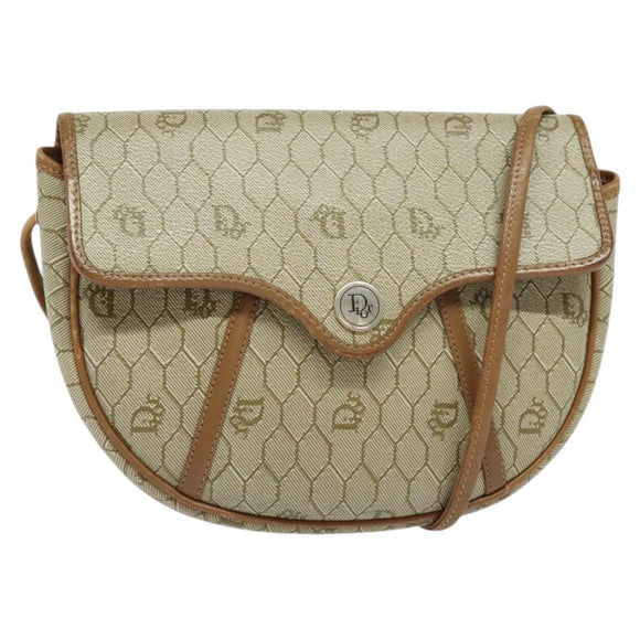Christian Dior Honeycomb Canvas Shoulder Bag PVC Beige Gold Auth 136410