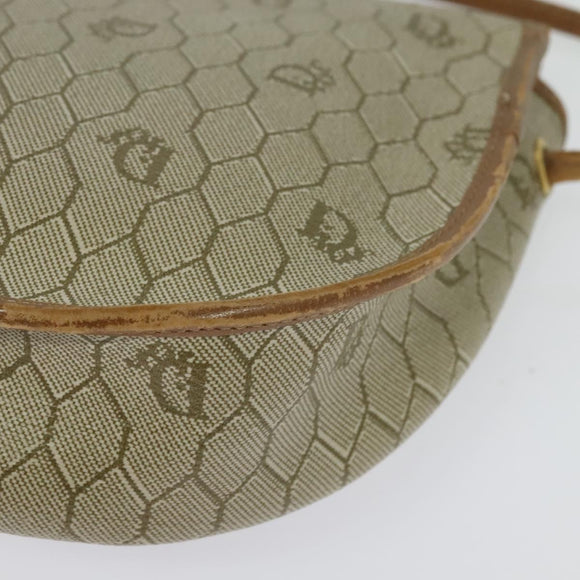 Christian Dior Honeycomb Canvas Shoulder Bag PVC Beige Gold Auth 136410