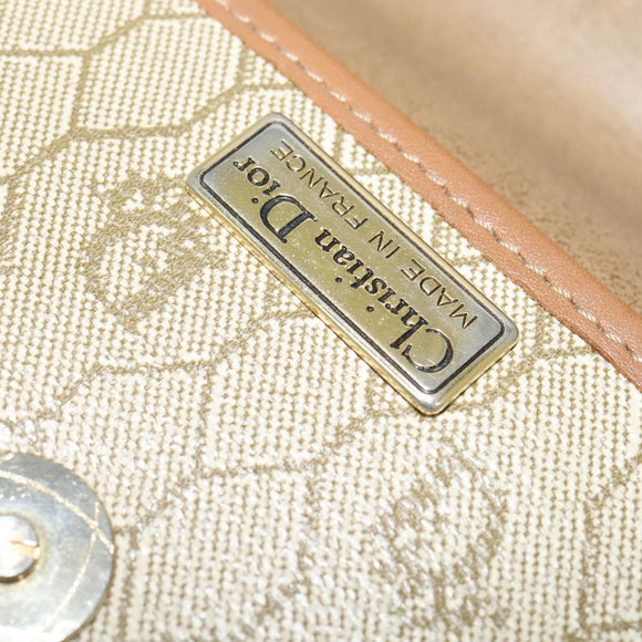 Christian Dior Honeycomb Canvas Shoulder Bag PVC Beige Gold Auth 136410