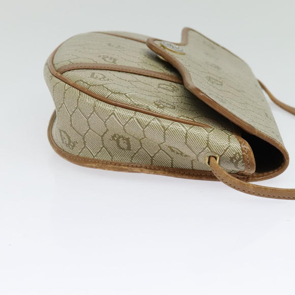 Christian Dior Honeycomb Canvas Shoulder Bag PVC Beige Gold Auth 136410