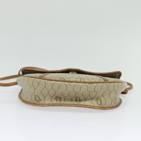 Christian Dior Honeycomb Canvas Shoulder Bag PVC Beige Gold Auth 136410