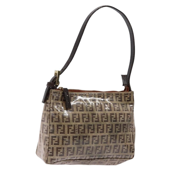 FENDI Zucchino Canvas Shoulder Bag Coated Canvas Beige Gold Auth 136436