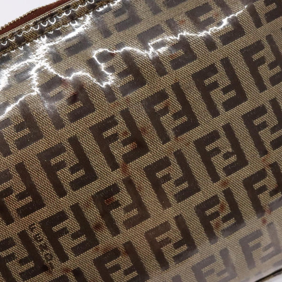 FENDI Zucchino Canvas Schoudertas Gecoat Canvas Beige Goud Auth 136436