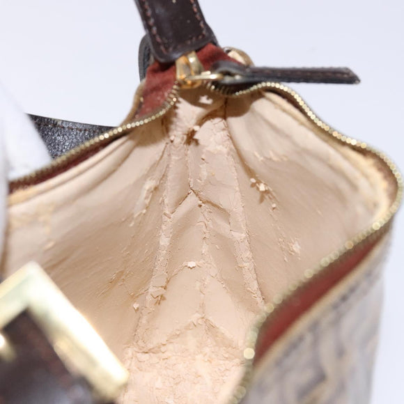 FENDI Zucchino Canvas Shoulder Bag Coated Canvas Beige Gold Auth 136436