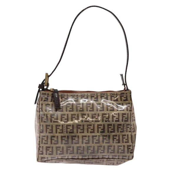 FENDI Zucchino Canvas Shoulder Bag Coated Canvas Beige Gold Auth 136436