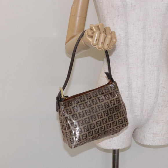 FENDI Zucchino Canvas Shoulder Bag Coated Canvas Beige Gold Auth 136436