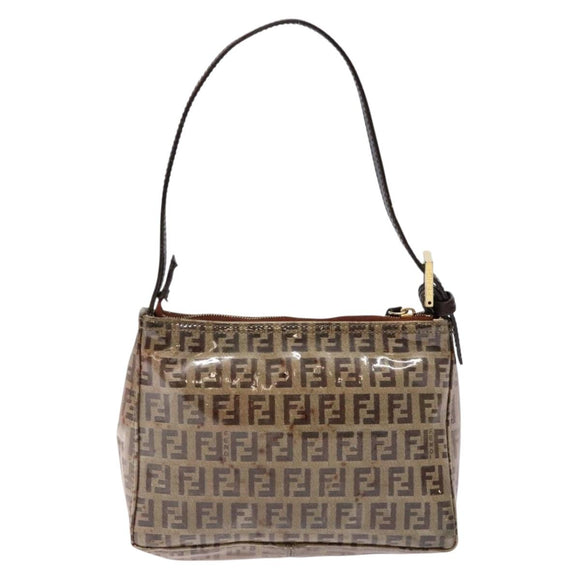 FENDI Zucchino Canvas Shoulder Bag Coated Canvas Beige Gold Auth 136436