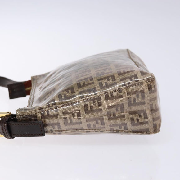 FENDI Zucchino Canvas Schoudertas Gecoat Canvas Beige Goud Auth 136436