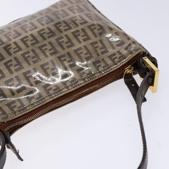 FENDI Zucchino Canvas Shoulder Bag Coated Canvas Beige Gold Auth 136436