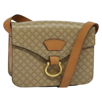 CELINE Macadam Canvas Shoulder Bag PVC Beige Gold Auth 136443