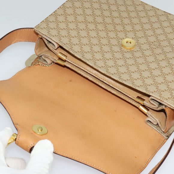 CELINE Macadam Canvas Shoulder Bag PVC Beige Gold Auth 136443