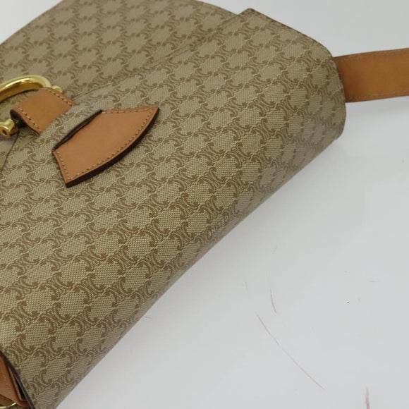 CELINE Macadam Canvas Shoulder Bag PVC Beige Gold Auth 136443