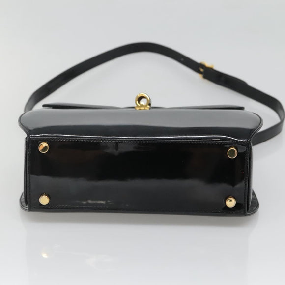 Salvatore Ferragamo Gancini Hand Bag Patent leather 2way Black Gold Auth 136446