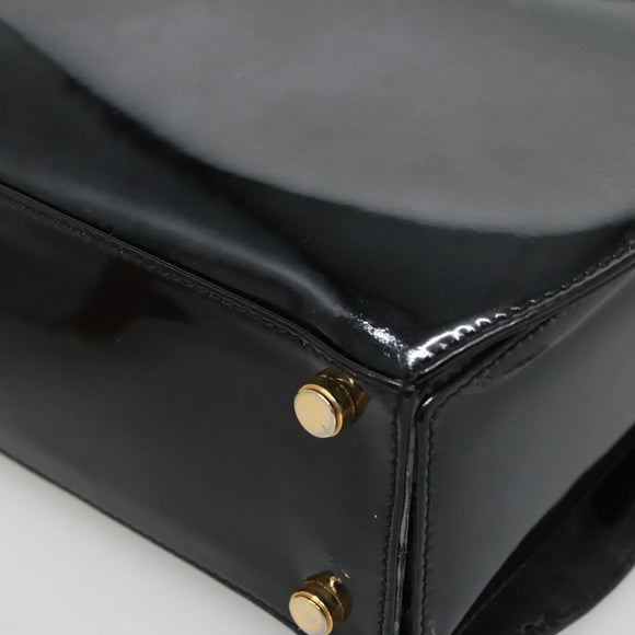 Salvatore Ferragamo Gancini Hand Bag Patent leather 2way Black Gold Auth 136446