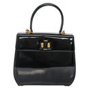 Salvatore Ferragamo Gancini Hand Bag Patent leather 2way Black Gold Auth 136446-2