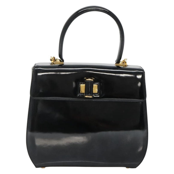 Salvatore Ferragamo Gancini Hand Bag Patent leather 2way Black Gold Auth 136446