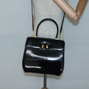 Salvatore Ferragamo Gancini Hand Bag Patent leather 2way Black Gold Auth 136446-22