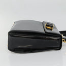 Salvatore Ferragamo Gancini Hand Bag Patent leather 2way Black Gold Auth 136446-5