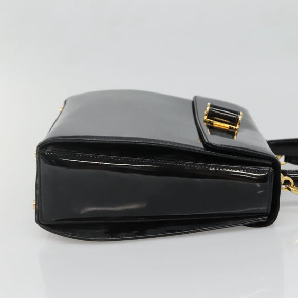 Salvatore Ferragamo Gancini Hand Bag Patent leather 2way Black Gold Auth 136446