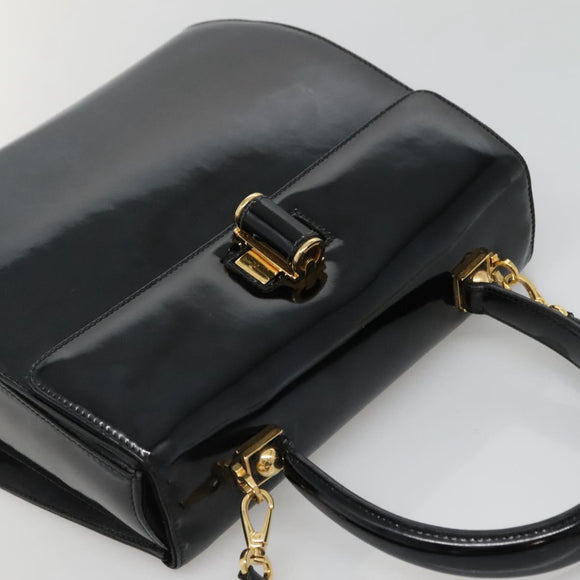 Salvatore Ferragamo Gancini Hand Bag Patent leather 2way Black Gold Auth 136446